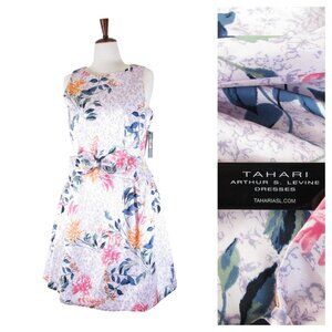 Tahari Womens Light Pink Green Floral Botanical A Line Sleeveless Midi Dress 10